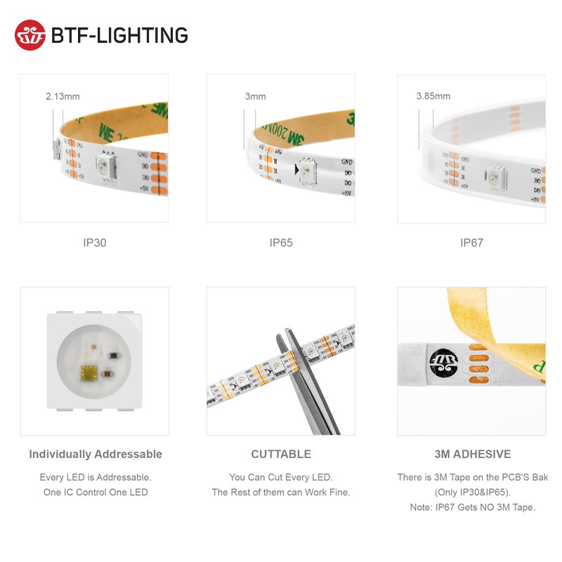 Dây Đèn Led Ws2813 1m 30 / 60 Pixels / Leds / M Ws2812b 5050 Ip30 / 65 / 67v5 Smd