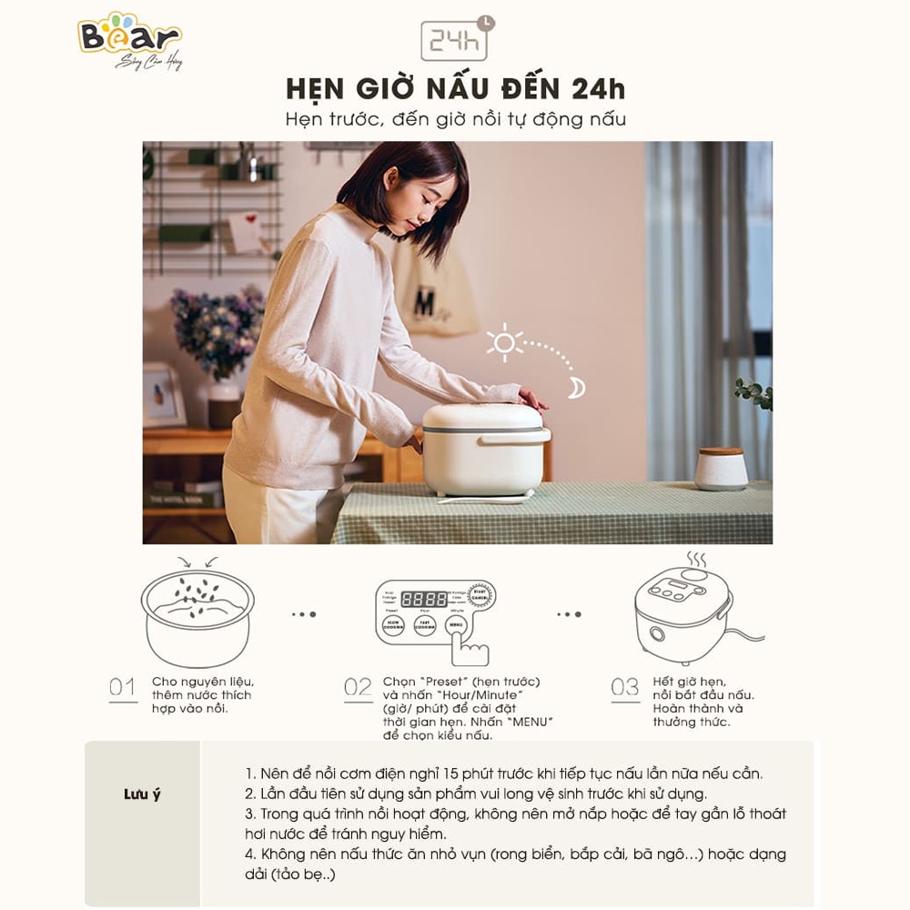 Nồi Cơm Điện Mini Đa Năng Thông Minh Chống Dính Cao Cấp Bear Bảo Hành 18 Tháng HiMect