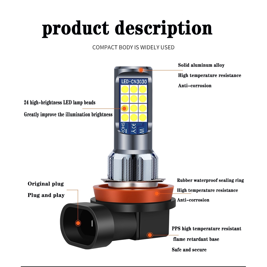Bóng Đèn Led 24 Bóng 3030smd H1 H3 H4 H7 H11 H8 Chuyên Dụng Cho Xe Hơi