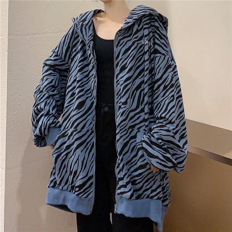 IELGY Áo Sweater Dáng Rộng Họa Tiết Ngựa Vằn Phong Cách Hàn Quốc Cho Nữ