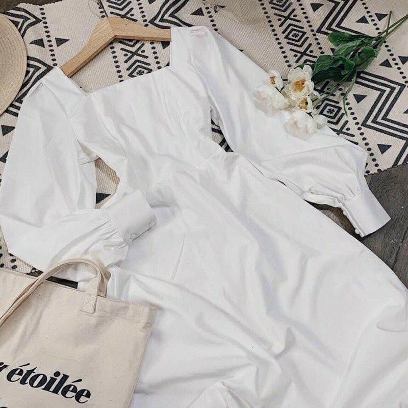 Đầm Cổ Vuông ⚡️FREESHIP⚡️ Dáng Xòe Tay Dài | BigBuy360 - bigbuy360.vn