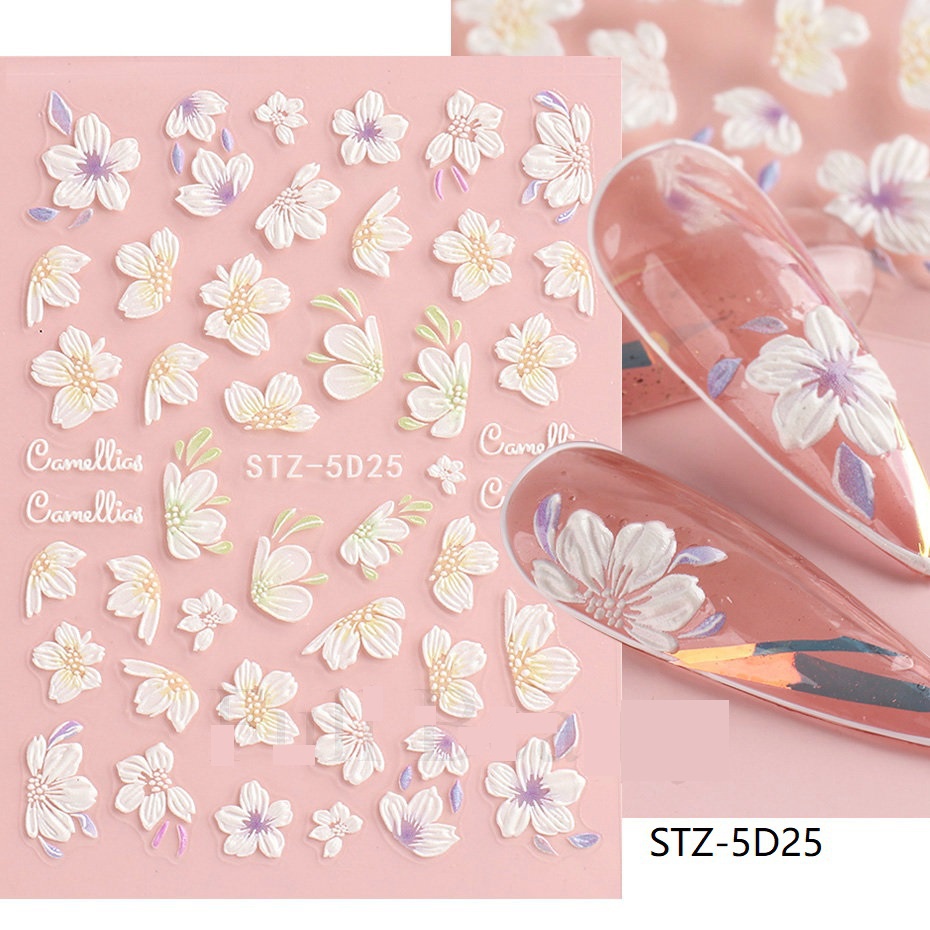Đề Can Acrylic 5D Chạm Nổi Hình Hoa Lá Màu Trắng Xanh Dương Trang Trí Móng Tay Đám Cưới Tốt Nhấtz-5D29