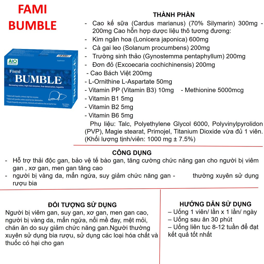 Bổ gan Goldwings BUMBLE thanh nhiệt thải độc gan hạ men gan bảo vệ tế bào gan tăng cường chức năng gan hộp 30 viên