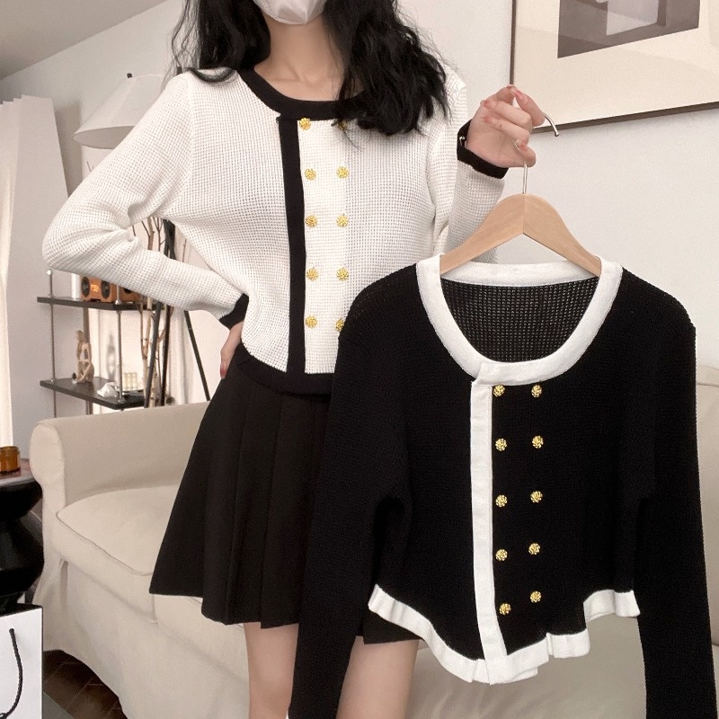 【ZHELIHANGFEI】Áo Khoác Cardigan Dệt Kim Tay Dài Lưng Cao Thời Trang Cho Nữ