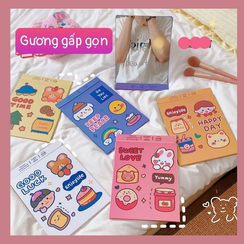 Gương để bàn trang điểm gấp gọn full viền da PU SH119