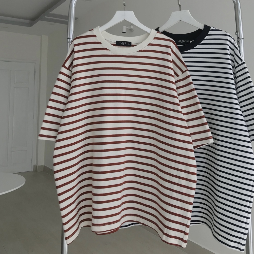 Áo Thun Nữ Tay Lỡ JEM CLOSET Phông Form Rộng GRID Thiết Kế Kẻ Sọc Ngang Style Cá Tính 2 Màu Nâu Và Xanh Than 10399