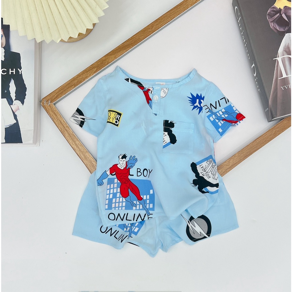 XẢ HÀNG Bộ cộc tay bé trai chất lanh, bộ lanh lụa không nhăn nhiều hình đặc biệt cho bé