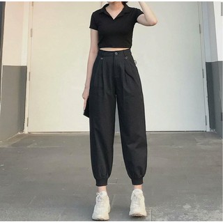 Áo thun croptop cổ bẻ trơn - 710