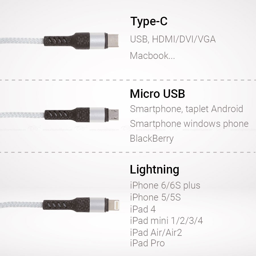 Cáp Sạc Điện Thoại 3 Đầu Lightning/Micro USB/Type C CIND WF-724 120cm Màu Vàng - Nhập Khẩu Chính Hãng