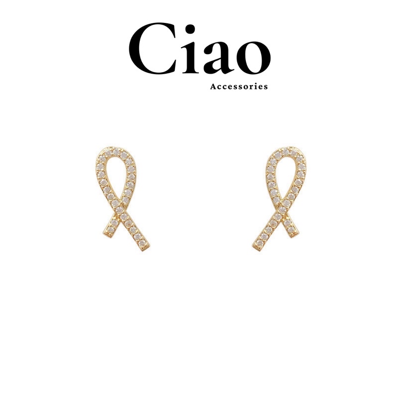 [HOẢ TỐC 1H] Khuyên tai/ Bông tai mạ bạc S925 thiết kế đan chéo đính đá đơn giản Cross Ciao