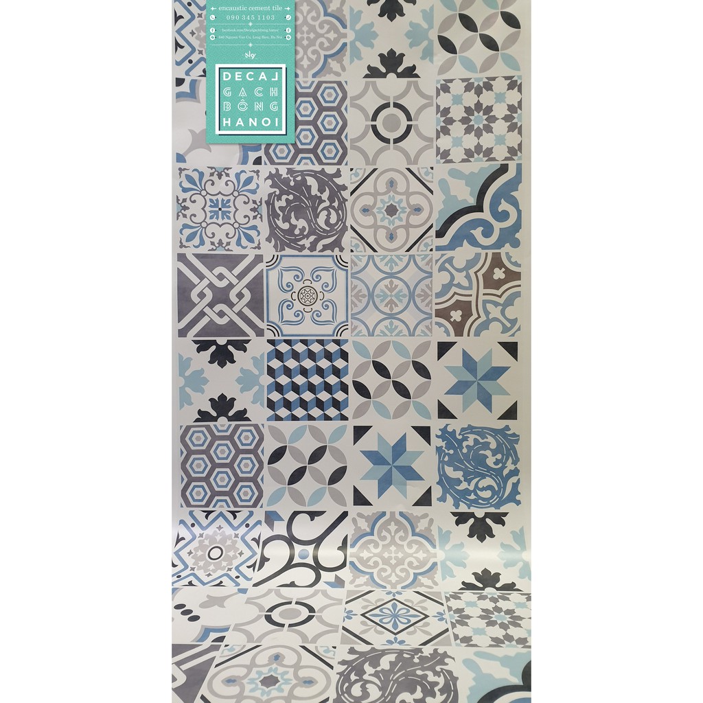 Decal gạch bông decor chống ẩm mốc, chống nước - Set Les Blue - det dạng cuộn dài 60x165 - cho bếp siêu sạch