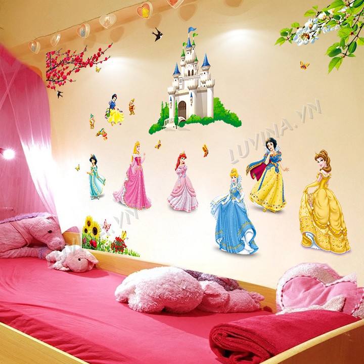 [GIÁ SIÊU TỐT]- [MUA DECAL TẶNG DECAL]-Decal trang trí lớp học, phòng ngủ cho bé-7 công chúa-[GIAO HÀNG NGAY]