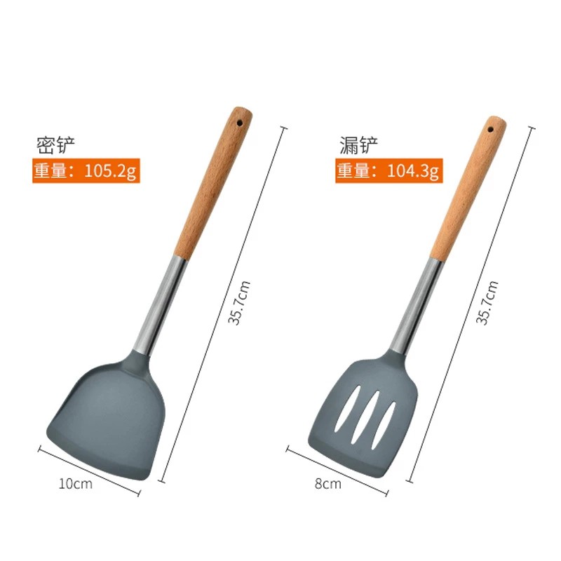 Xẻng nấu ăn bằng silicon tay cầm gỗ cách nhiệt chống dính tiện lợi cho nhà bếp