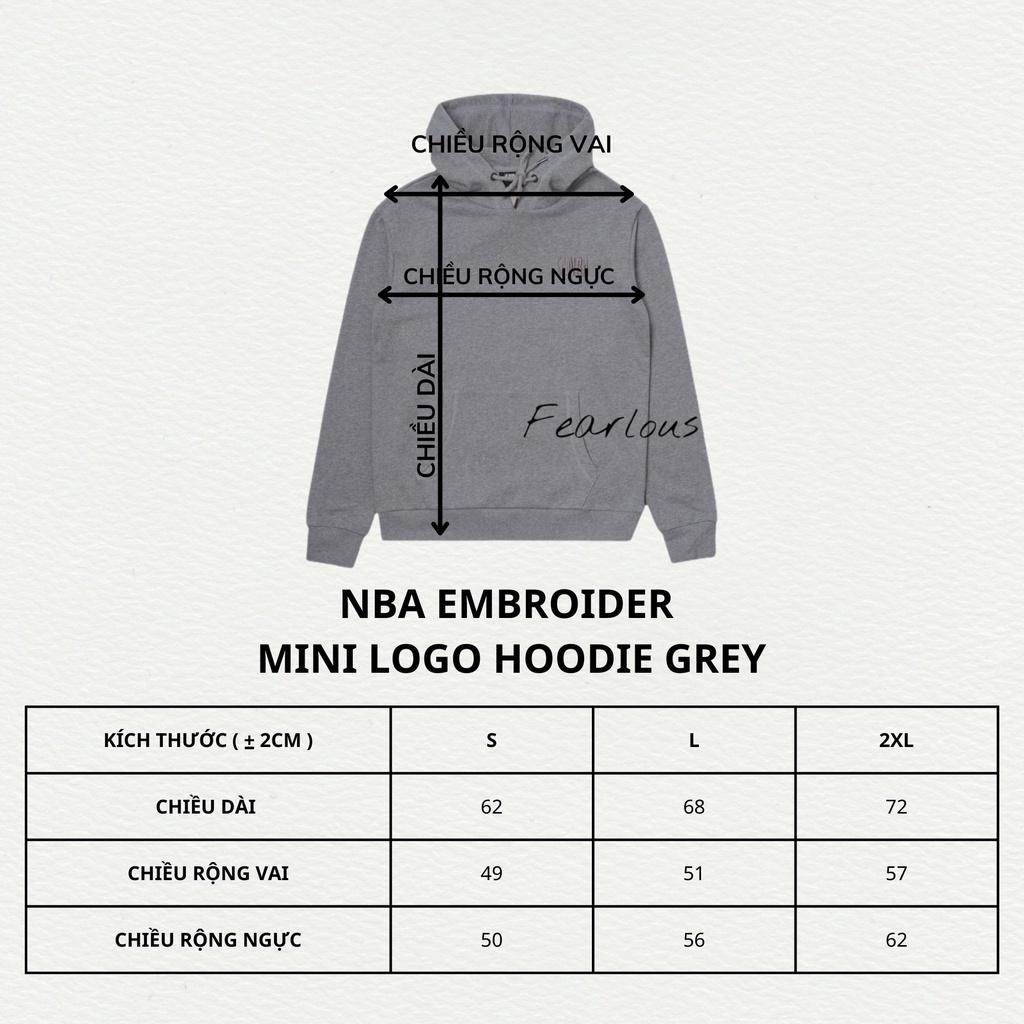 CHÍNH HÃNG | ÁO HOODIE NBA EMBROIDER MINI LOGO GREY | FEARLOUS.VN