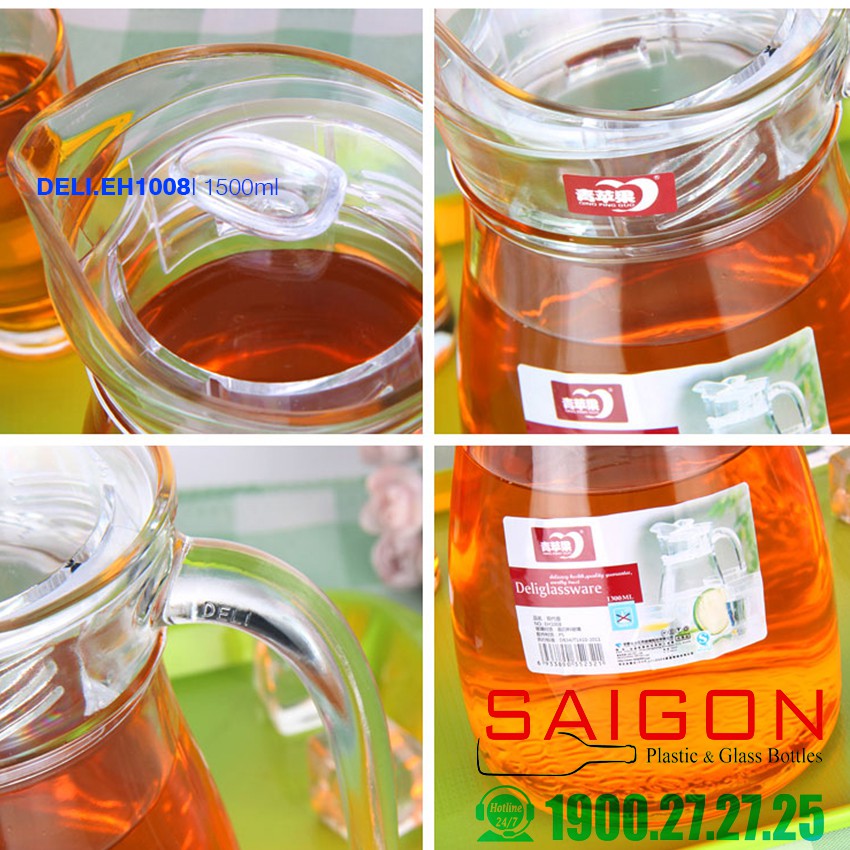 Bình nước thủy tinh Deli Pitcher 1150ml , 1500ml | Tùy Chọn Dung Tích