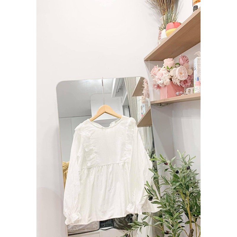 Áo babydoll tiểu thư viền bèo phong cách Hàn Quốc