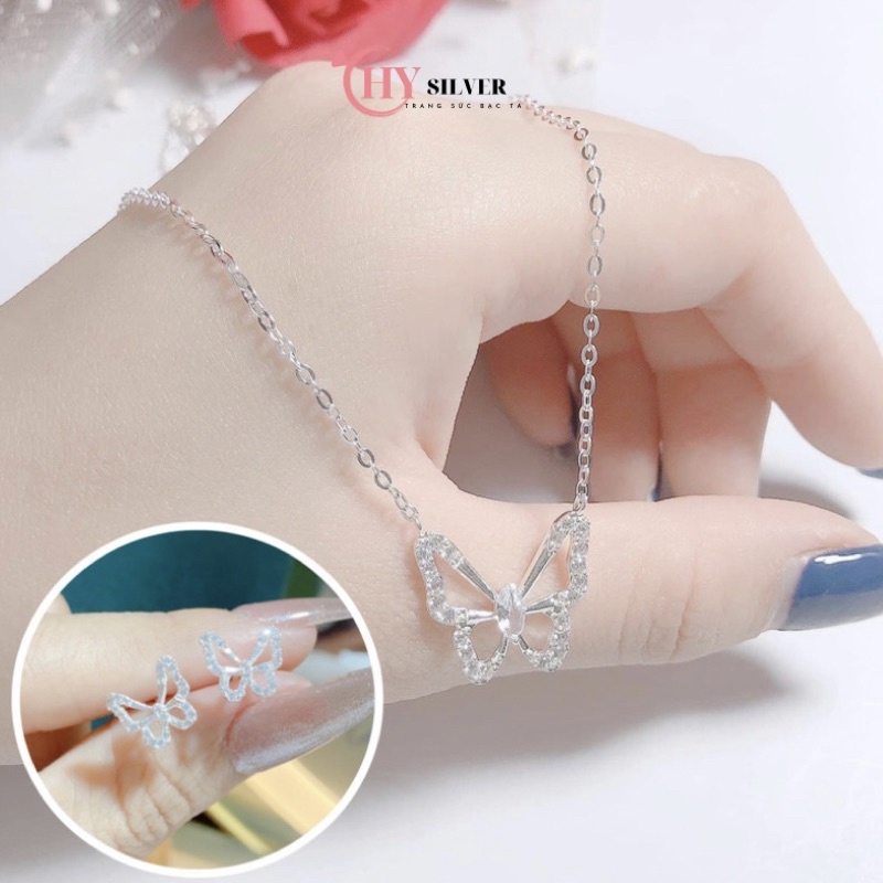 Dây chuyền bông tai bạc ta hồ điệp butterfly bươm bướm nạm đá