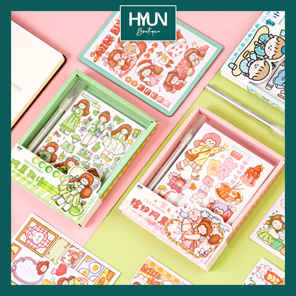 Hộp Sticker dán A6 - hơn 500 hình dán trang trí sổ tay Bullet Journal - sticker dễ thương - DIY - Hyun Boutique