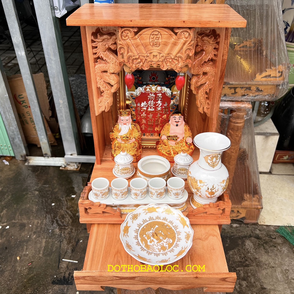 COMBO3 Bộ bàn thờ thần tài gỗ xoan ngang 35cm– Vàng