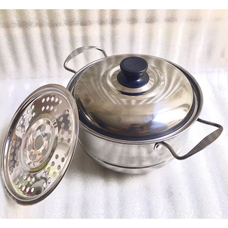 Bộ Nồi Inox Kèm Khay Hấp Cách Thuỷ. Nồi chuyên hấp cách thủy như bánh bao, xôi