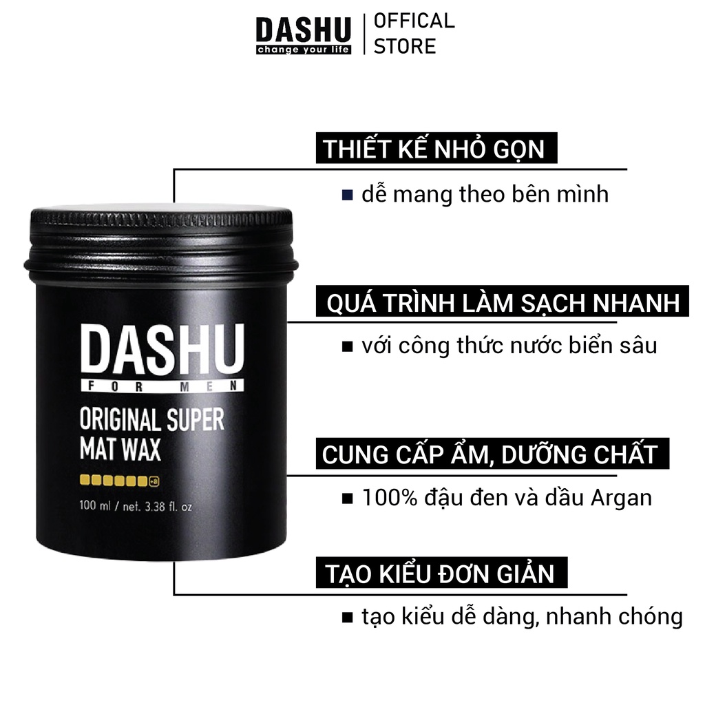 [Chính Hãng] Sáp vuốt tóc Dashu For Men Premium Original Super Mat 100ml (ĐEN)