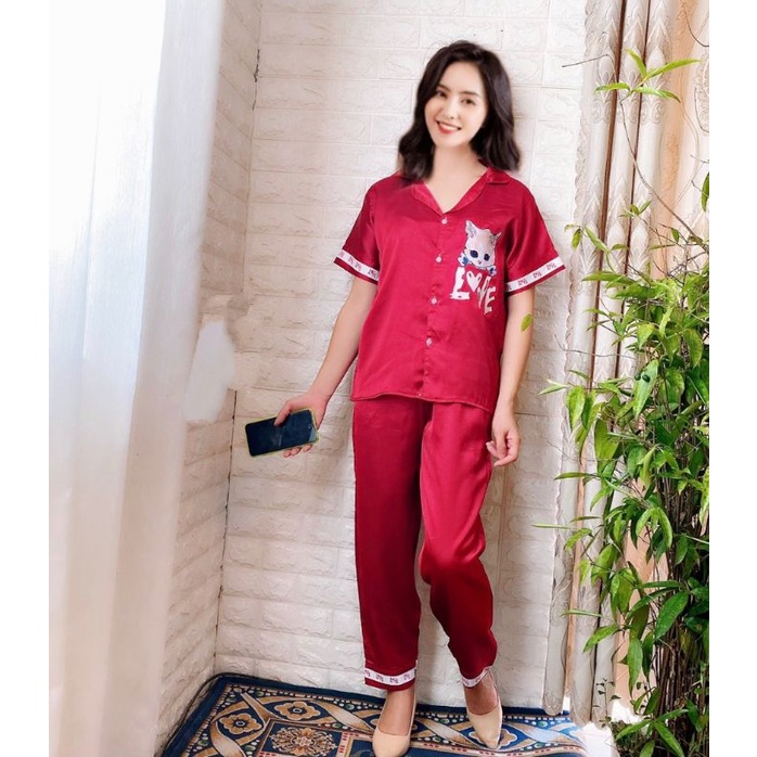 Bộ Mèo- Cộc Dài  In Siêu Hot- Lụa satin mềm