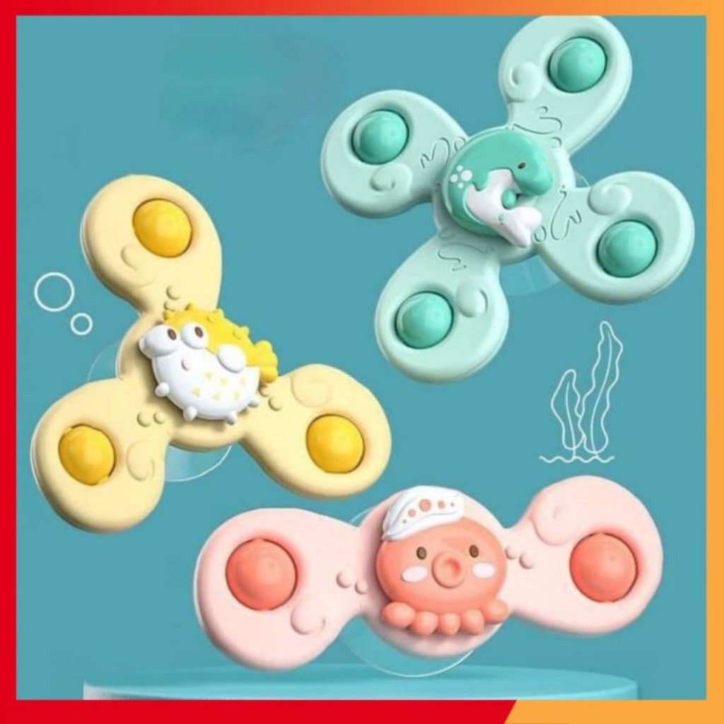 Con quay đồ chơi Fidget Spinner thiết kế hình động vật hoạt hình có giác hút đọc đáo dành cho các bé từ 6 tháng tuổi lên