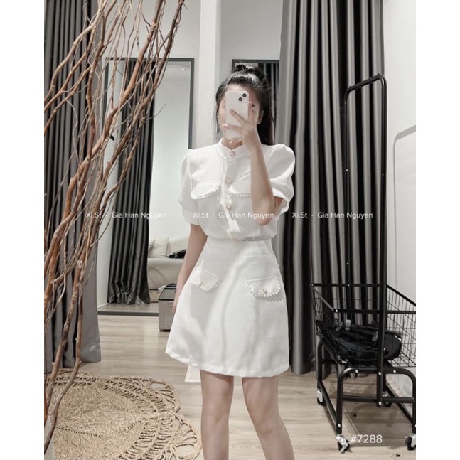 Set váy áo tiểu thư siêu điệu đà, chân váy có lót, chất vải mềm mịn