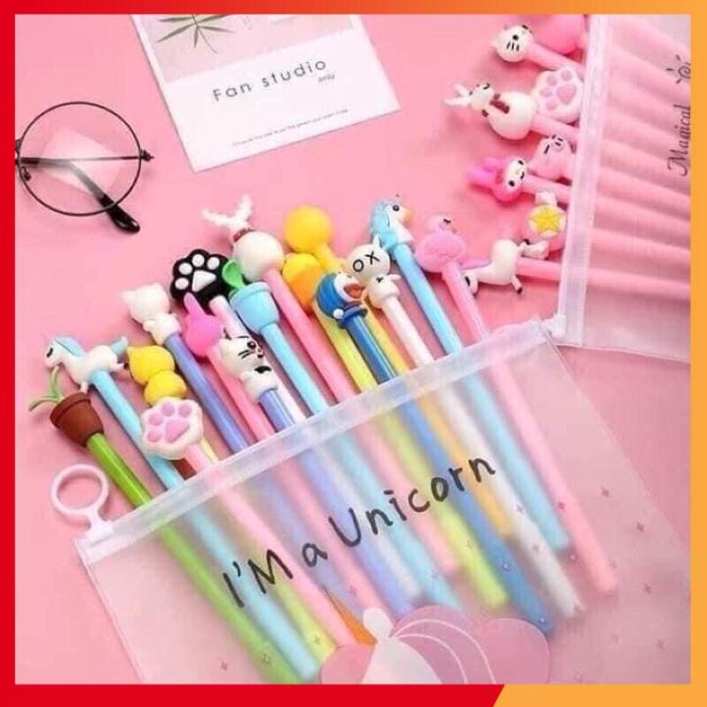 Set 20 chiếc bút bi mực nước siêu xinh nhiều hình cute kèm túi zip