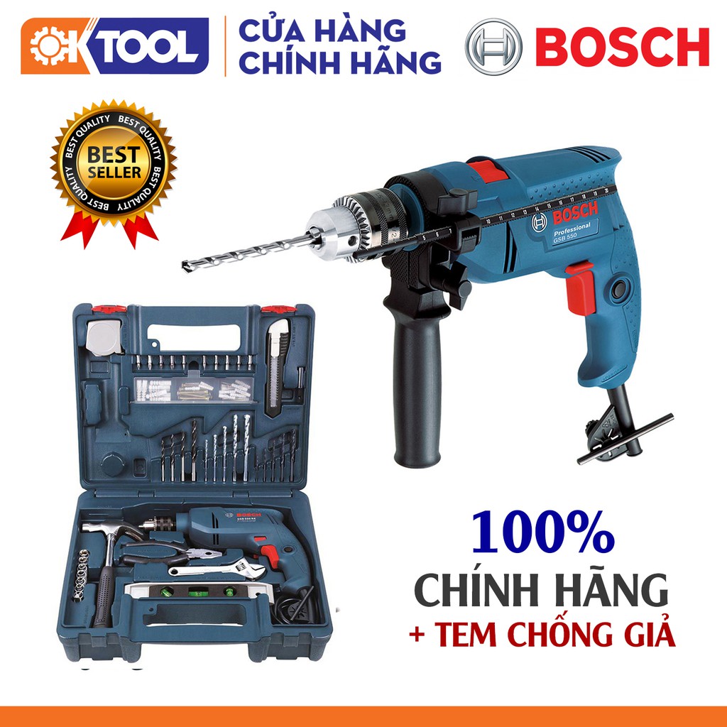 Máy Khoan Động Lực Bosch GSB 550 + 100 Phụ kiện (550W-13MM) [Hàng Chính Hãng]