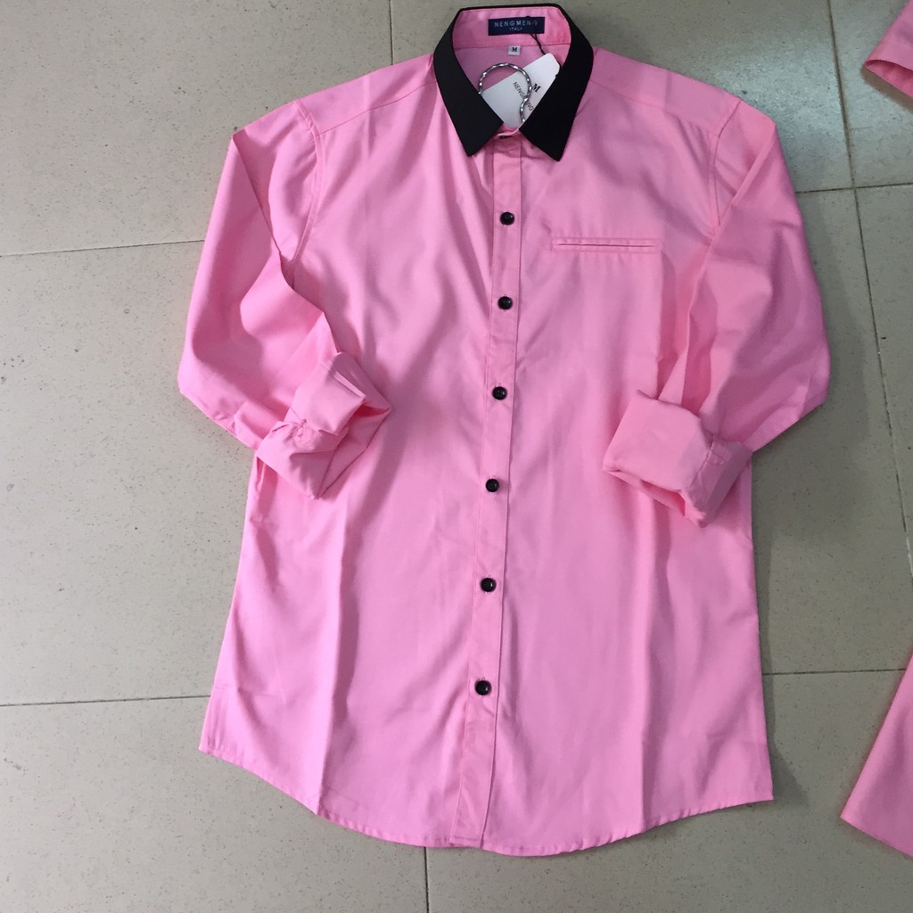 Sơ mi cặp màu hồng phối đen