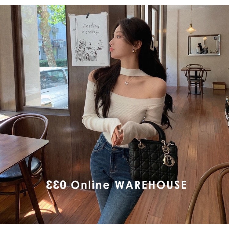 COZOK Áo len nữ cổ yếm dáng ôm tay cánh thiên nga