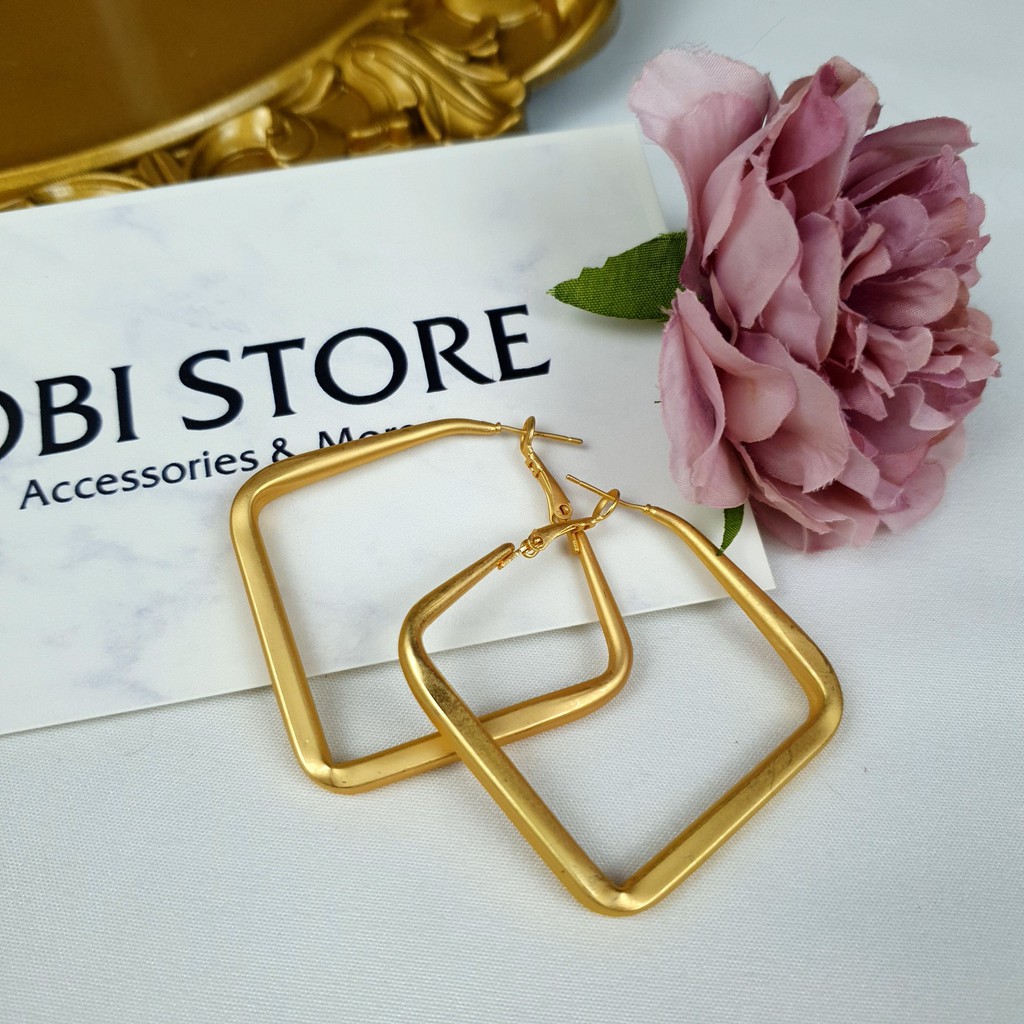 Khuyên tai nữ vuông to bông tai hình học vuông mạ màu vàng TB69 TOBI STORE