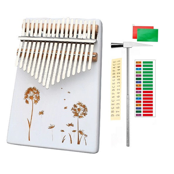 Đàn kalimba 17 phím nguyên khối hoa bồ công anh tặng búa chỉnh âm, giấy dán đàn kalimba IME-027