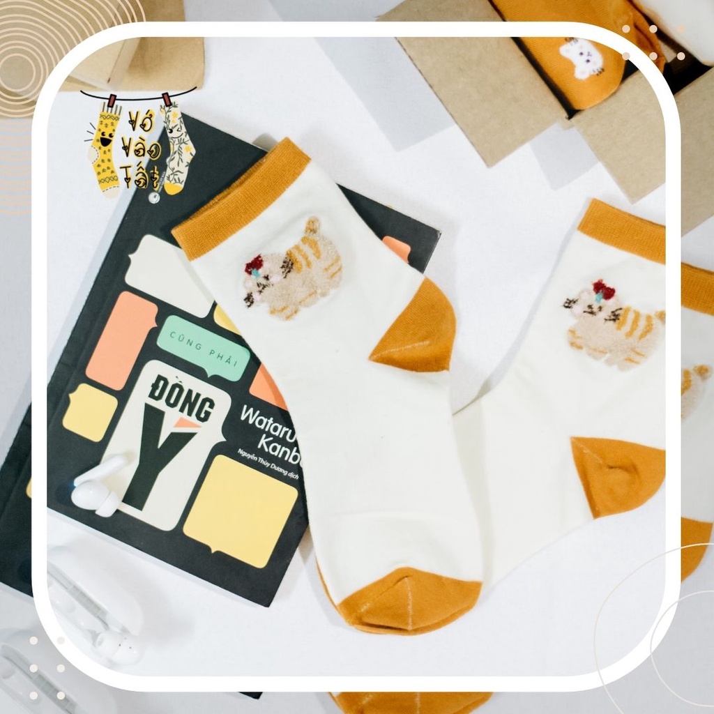 TẤT VỚ NỮ CỔ CAO CÚN NÂU VÀ MÈO CAM