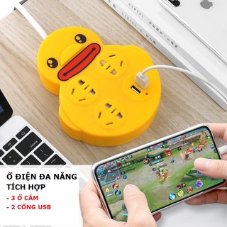 [hot]Ổ Điện, Ổ Cắm Điện Vịt Vàng-Thông Minh Đa Năng,Gồm 2 Cổng Sạc USB, 3 ổ chống giật cắm đc cả 2 chân, 3 chân, Dây 2m
