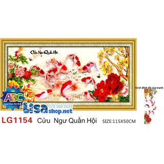 Tranh đính đá cửu ngư quần hội 115x50cm chưa đính lg1154