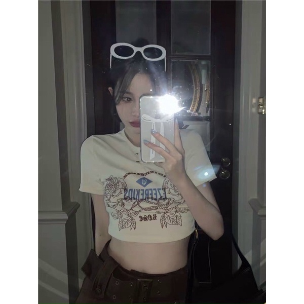 ÁO CROPTOP TĂM HOẠ TIẾT BG (gim)