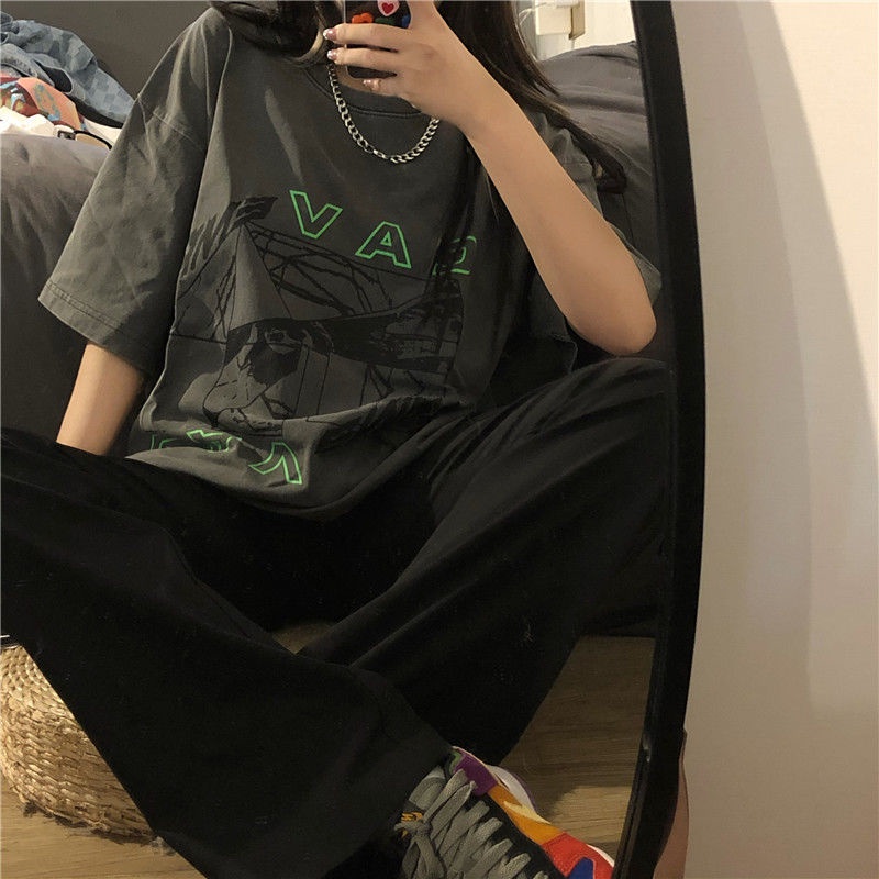 Áo thun tay ngắn dáng rộng phong cách Retro Hàn Quốc