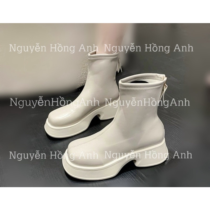 Bốt da dáng ngắn (boot cao cổ) đế vát khoá sau cao 5p (FULL HỘP) cho nữ b
