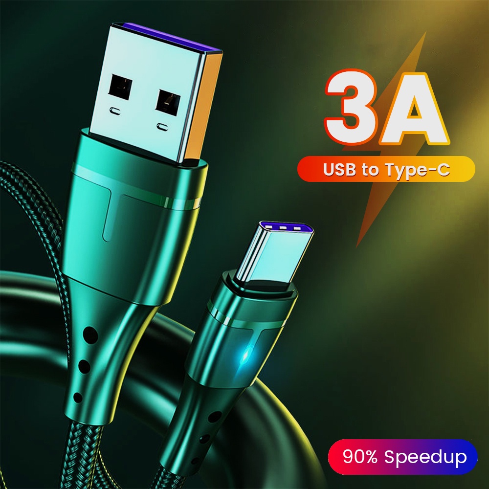 Cáp Sạc Nhanh 3A Micro USB Type c Có Đèn Led Cho Xiaomi Huawei