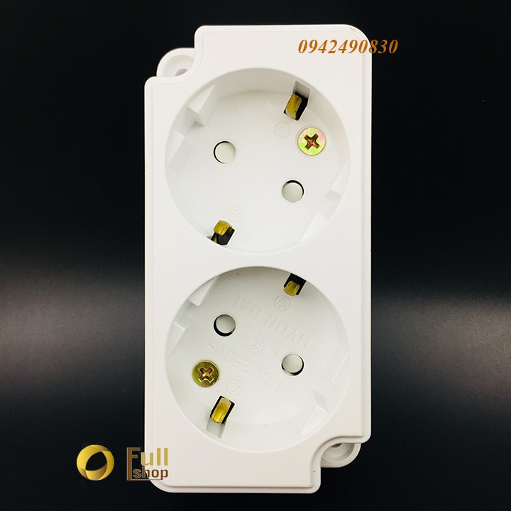 Ổ cắm đôi Schuko 16A Hàn Quốc lắp nổi có chân tiếp địa FS-SKN2