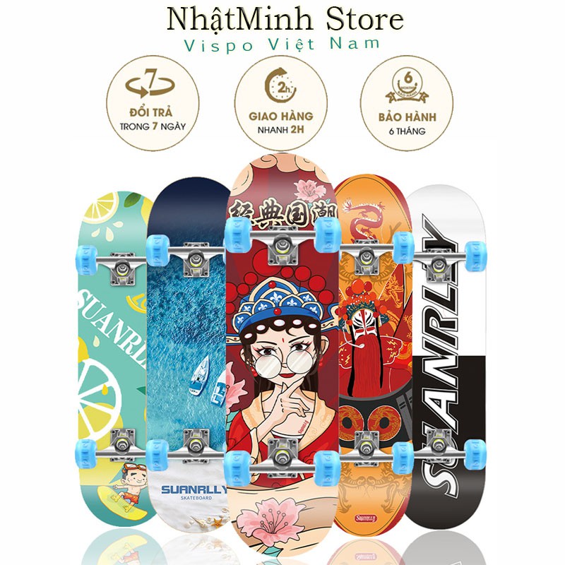 [HÀNG ĐẸP] Ván Trượt Skateboard Thể Thao Chất Liệu Gỗ Phong Ép Cao Cấp 7 Lớp Mặt Nhám, Bánh Xe Phát Sáng Nhiều Màu