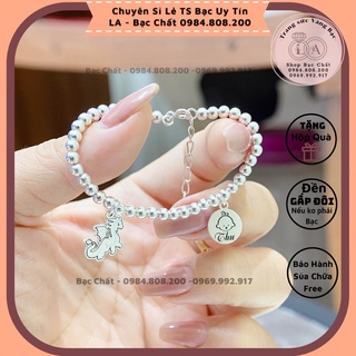 Lắc tay bạc cho bé, dây dạng bi. Tặng 2 thẻ charm và Miễn Phí khắc tên theo yêu cầu - LA09