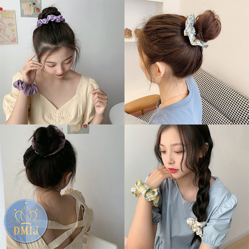 Cột Tóc Vải Scrunchies Họa Tiết Hoa Ngũ Sắc Phong Cách Hàn Quốc