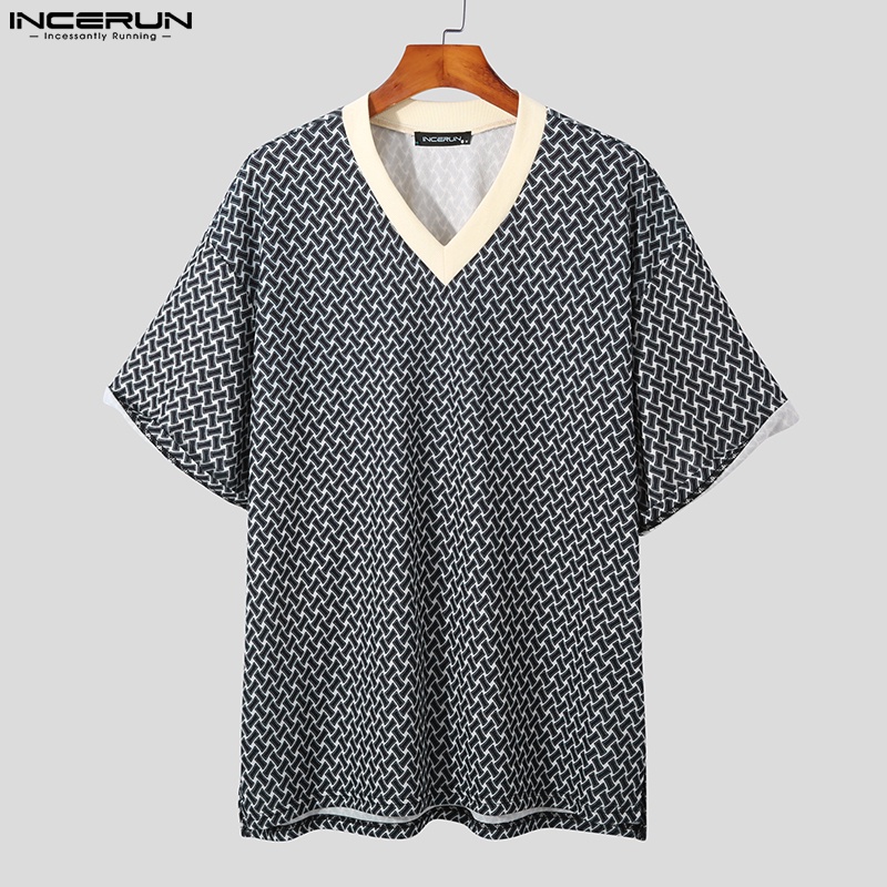 Áo thun INCERUN tay ngắn họa tiết in hoa thời trang mùa hè cho nam