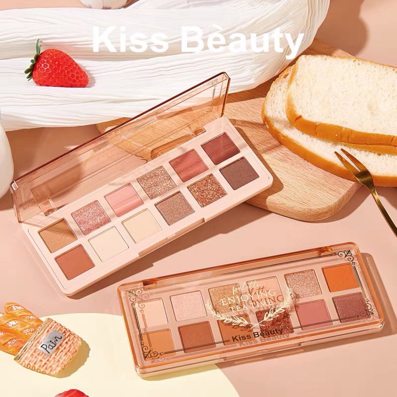 Bảng mắt trà chiều 12 màu KISS BEAUTY tông cam đào hồng đất Enjoy Tea Time Eyeshadow Palette xinh xắn hot trend KISS11