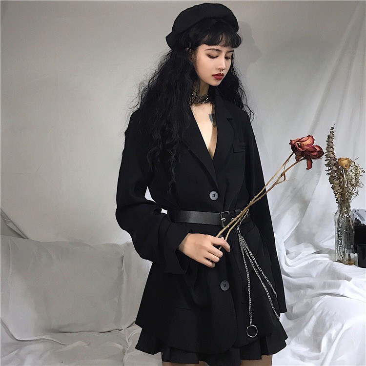 [SẴN]-Áo Blazer Đen kèm đai (C72)