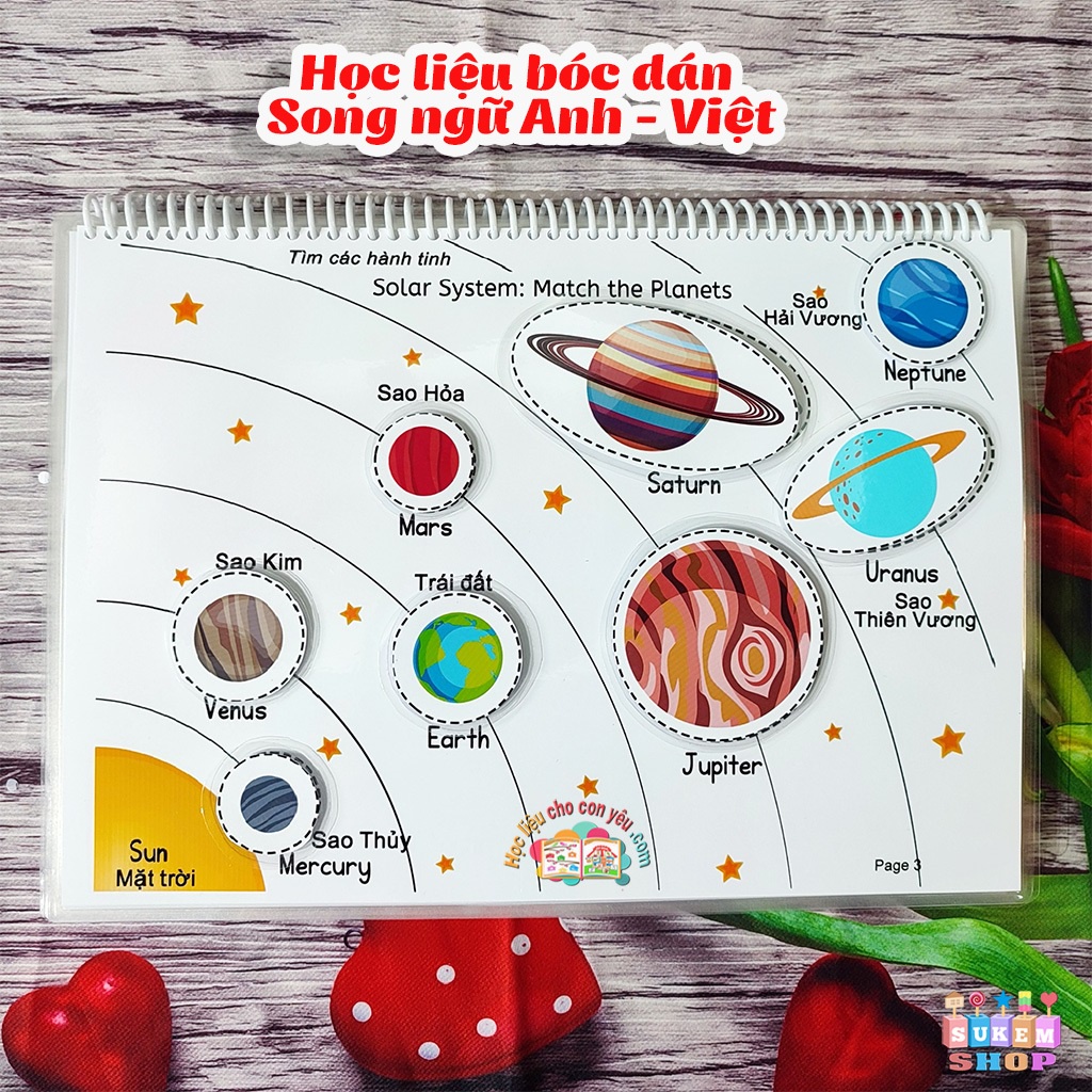 Bộ học liệu MONTESSORI cho bé, Khám phá không gian vũ trụ các hành tinh hệ mặt trời - Có song ngữ Anh - Việt