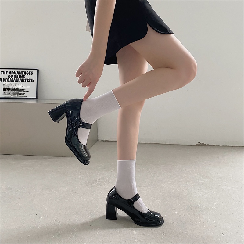Giày Cao Gót Da Mũi Tròn Phong Cách Lolita Thời Trang Cho Nữ